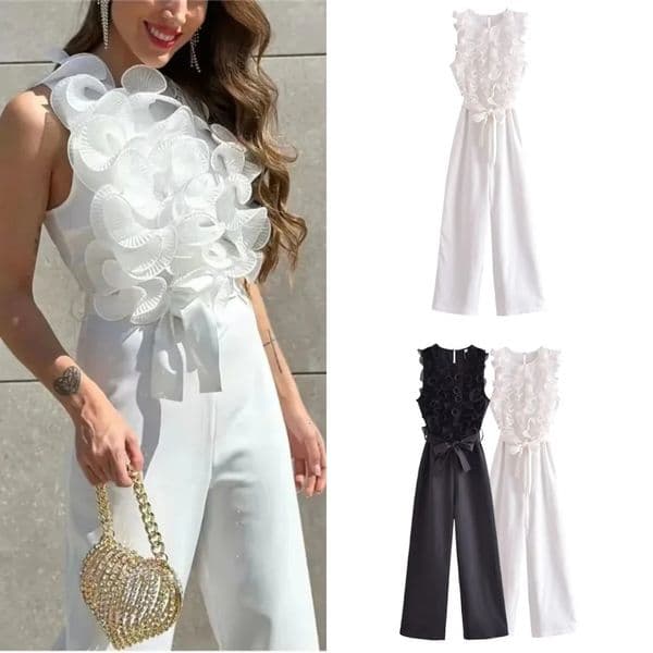 Ruffle Black Jumpsuit Women Elegant Long Jumpsuits Woman Sleeveless Party Autumn Pleated Womens Overalls 250807BJ