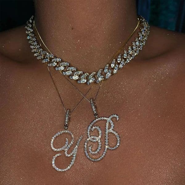 Fashion 26 Cursive Initial Letter Zircon Pendant Necklace For Women Shiny Crystal Alphabet Rope Chain Hip Hop Jewelry 250808