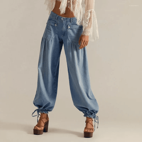 Women's Jeans Women Vintage Elastic High Waist Baggy Harem Joggers Wide Leg Denim Pants Rise Sweatpants Tapered Trousers Z260313