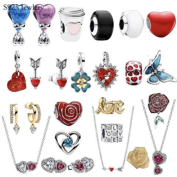 2025 NEW Valentine's Day 925 Sterling Silver Beads Butterfly heart Charm Beads Double Love Earrings Necklace DIY Bracelet Jewelry Gift For Women