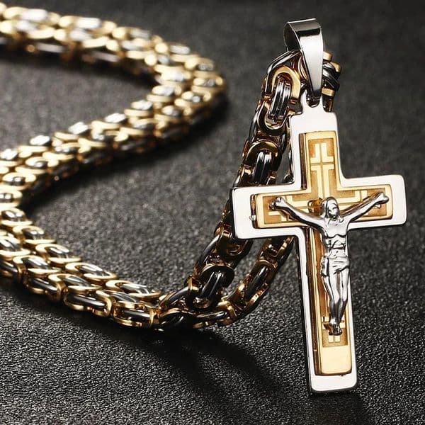 Diyalo Heavy Crucifix Cross Pendant Necklace Men Stainless Steel Male Necklaces Byzantine Chain Men Necklaces Jewelry Gifts 250805