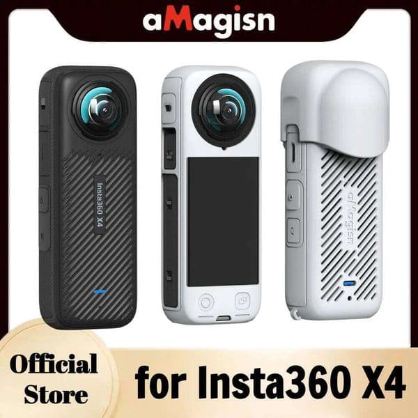 aMagisn Silicone Sleeve + Lens Cap,with Lanyard,Thermal Design Durable Protection Cover Non-Slip Protective Case for Insta360 X4