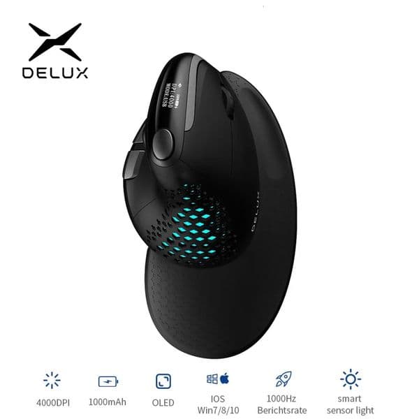 Delux Seeker M618XSD Ergonomic Vertical Mouse OLED Screen USB WirelessBT 5.0 Rechargeable 1000hz Berichtsrate For PC Laptop 250801