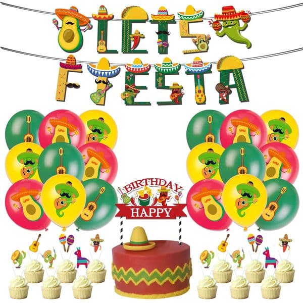 Mexico Avocado Mexican Straw Hat Lets Fiesta Birthday Party Decoration Disposable Tableware Balloon Banner Girl Kid Gift 250804
