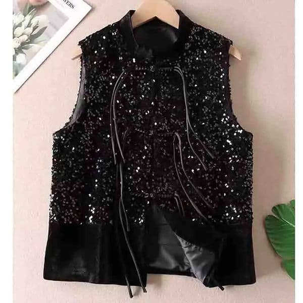 Chinese Style Sequined Vest Jacket Velvet Shining Autumn Premium Sleeveless Coat Women Shoulder Jacket Black XXL Fashion 250804