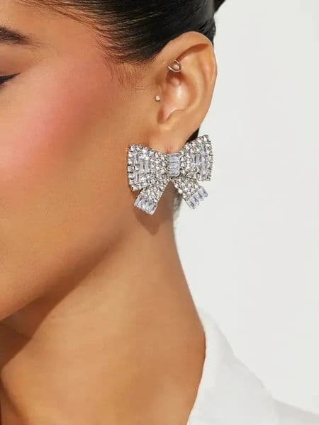 Fashion Bow Earrings Y2k Trending Rhinestone Piercing Jewelry Accessories Fashion Christmas Gift Decoration for Women 250807