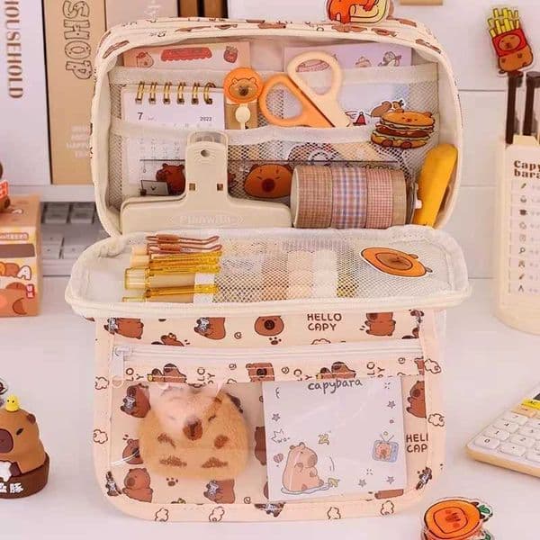 Capybara Multi-Layer Large Capacity Pencil Case Cartoon Stationery Organizer Cute Multi-Functional Pen Pouch for School Supplies XJ250808
