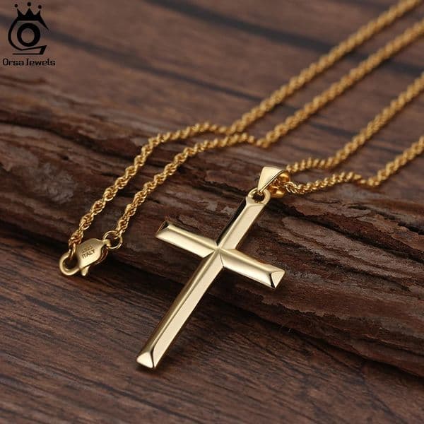 ORSA JEWELS Classic 14K Gold Cross Pendant Necklace for Men Women 925 Sterling Silver Necklace Christian Religious Jewelry NMN01 250805