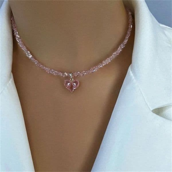 Fashion Vintage Tassels Zircon Heart Pendant Necklace For Women Female Boho Geometric Baroque Transparent Crystal Chain Jewelry 250805