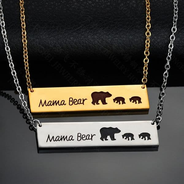 18k Gold Plated Mama Bear Necklace Mother's Day Baby Shower Animal Bar Hip Hop Letter Necklaces Mom Daughter Jewelry Gift for Mother Birthday