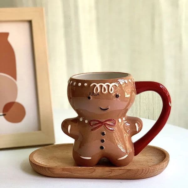300ml Gingerbread Man Mug Cartoon Cute Kawaii Christmas Mug 3D Gingerbread Man Ceramic Cup Milk Coffee Water Cup Mug Gift 250807