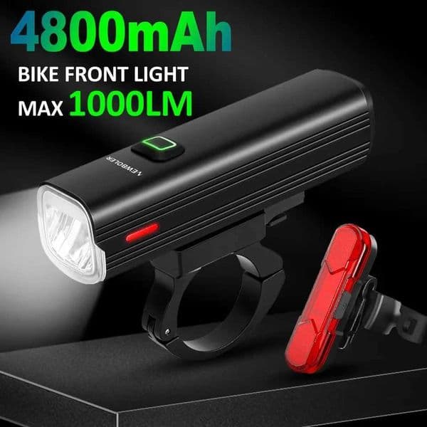 1000 Lumen Flashlight for Bicycle USB Bike Front Rear Light Set Rainproof MTB Headlight 4800mAh Cycling Lamp Accessory Z250809