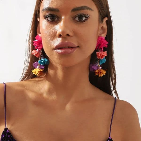 Ethnic Colorful Flower Tassel Earrings Woman Trend Exaggerated Boho Summer Holiday Party Earrings 250807