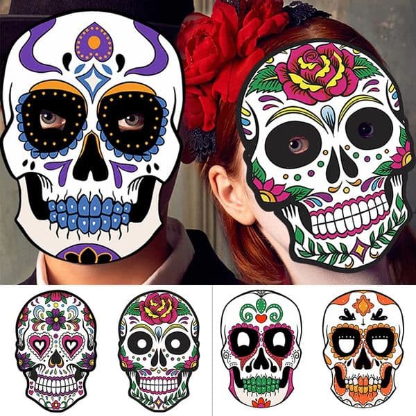 6PCS Death Day Halloween Skull Mask Women Men Mask Ball Party Makeup DIY Horror Mexican Day of the Dead Cosplay Masks 250804