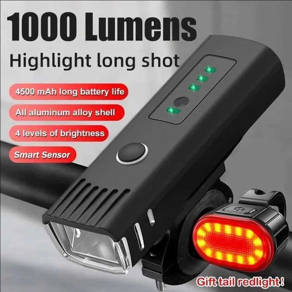 1000LM Bicycle LED Front Light LED USB Rechargeable Smart Sensor Rear Light Waterproof Bright Flashlight Safety Cycling Lights Z250809