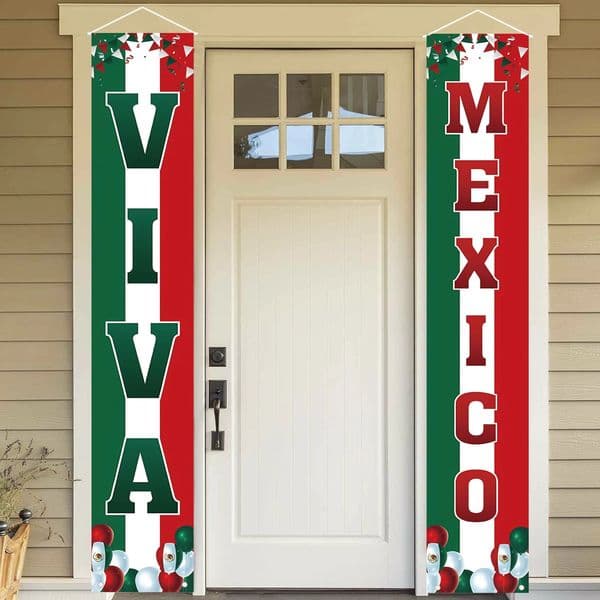 Viva Mexico Porch Banner September 16th Mexican Independence Day Party Front Door Sign Wall Hanging Banner Decorations 250804
