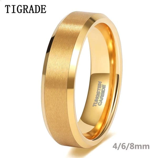 Tigrade Gold Plated Wedding Ring for Women 2/4/6/8mm Wide Brushed Tungsten Mens ring Anniversary Jewelry for Couple Gift 260605