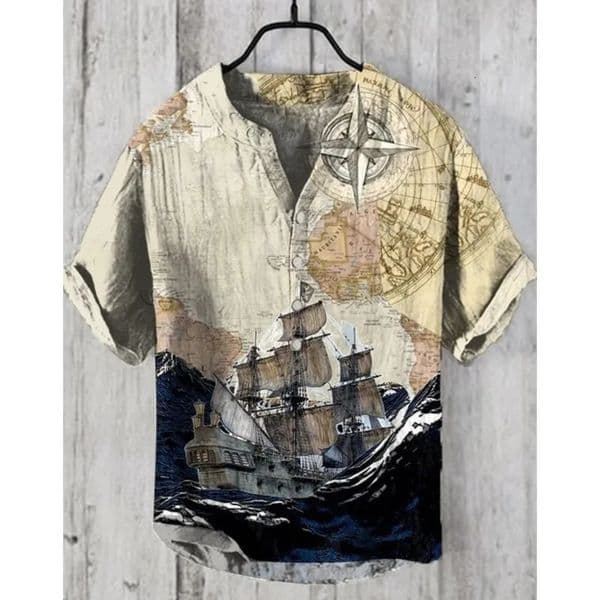 Hawaii Retro Art Pattern Printed mens 2025 Short Sleeved Linen Button Up Shirt European And American Top 250808