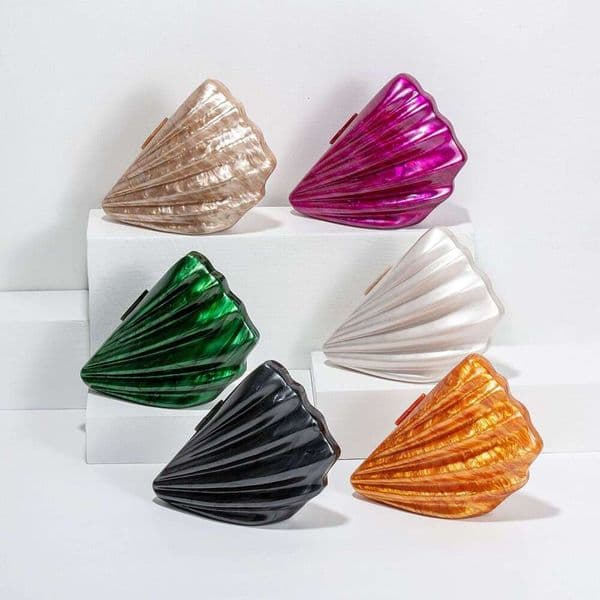 Women's New Single Shoulder Crossbody Fan-Shaped Shell Acrylic Fashion Wedding Evening Clutch Bag B5