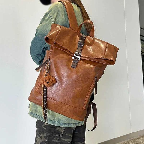 rolled top laptop backpack anti-theft PU travel bag for outdoor hiking shopping swimming bags business backpack student schoolbag Y250809