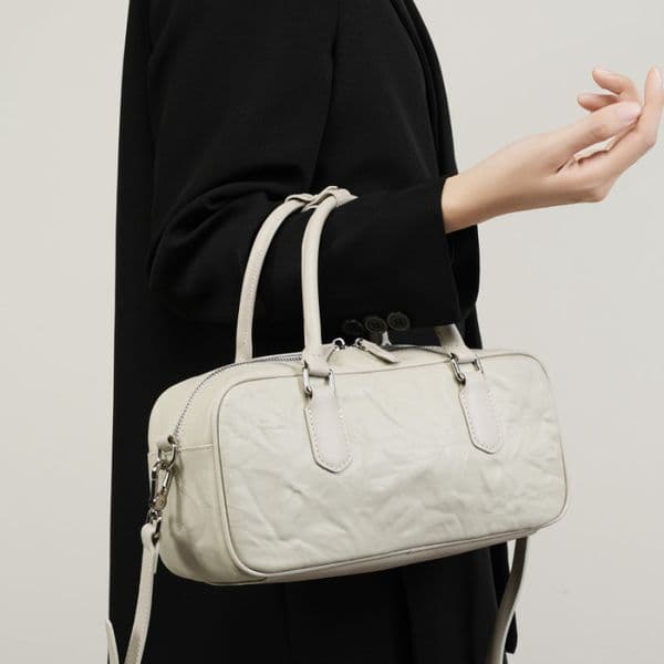 Genuine Leather Women's Autumn Winter New Niche Boston Bowling Handbag Commuter High-End Underarm Crossbody Bag