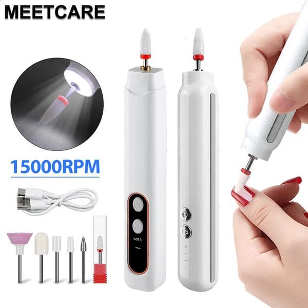 6in1 Wireless Nail Drill 15000RPM with LED Light and Screen Manicure Cutter Nail Pedicure Milling Cutter Polisher Sander 250805