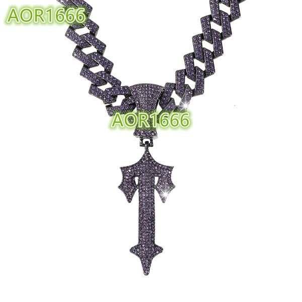 European American Hip-hop Mens New Purple Cross Pendant Necklace Big Sword Alloy Cuban Chain Cross-Border Fashion Jewelry