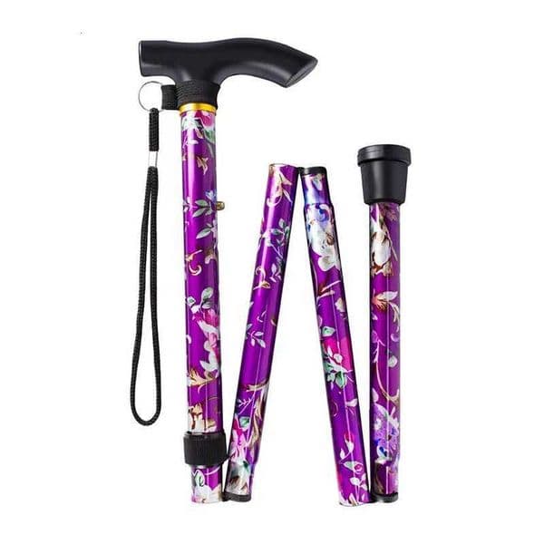Walking Sticks For Elderly Women Men Lightweight Foldable Telescopic 93cm Adjustable Folding Floral Metal Cane Climbing Hiking Z250809