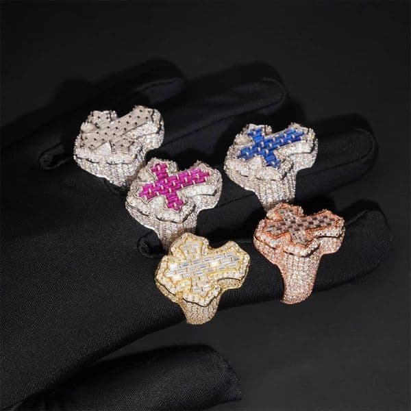 Hip Hop Cross Ring 925 Silver D Color Moissanite Fine Jewelry Gifts Pass Test