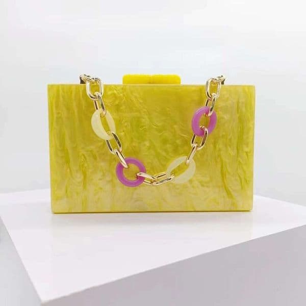 Women's New Yellow Pearlescent Acrylic Evening Bag Single Shoulder Crossbody Wedding Banquet Clutch B5