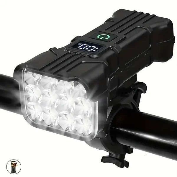 12 LED Ultra-High Lumen Bicycle Light Battery Level Display USB Charging 5 Lighting Modes Loud Horn Z250809