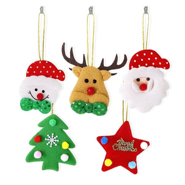 New Christmas Elk Snowman Christmas Tree Decoration Pendant Cartoon Plush Festival Gift Older Five-pointed Star Small Ornament
