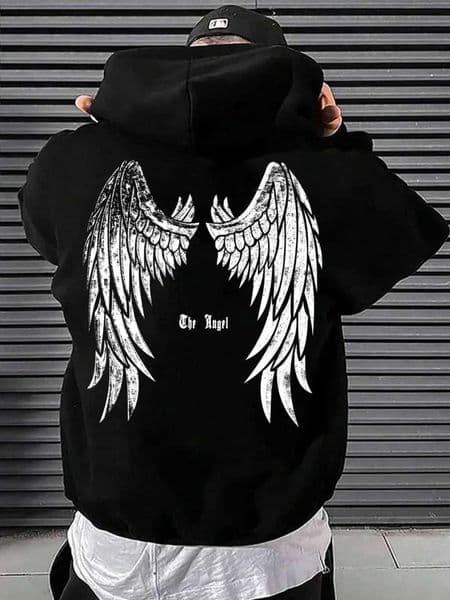 Autumn and Winter New Fashion Wing Printed Hoodie 100% Cotton High Quality Mens Casual Street Sports and Fitness Clothing XJ250809