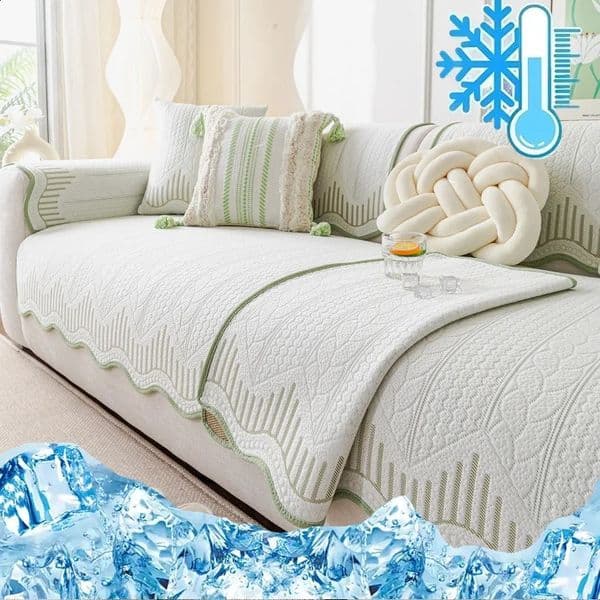 Summer Ice Silk Cooling Sofa Cushion Nordic Embroidery Cushion Non-Slip Sofa Cover Breathable Anti-Scratch Living Room Sofa Back 250804 Y260525