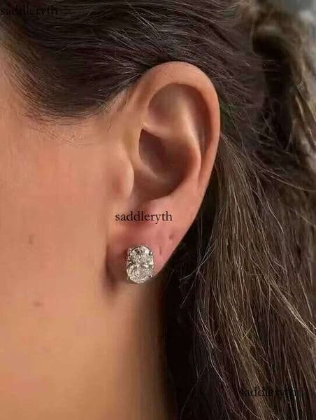 Sterling Sier Pushback 4TCW Oval Cut Moissanite Stud Earrings Birthday Gift for Her
