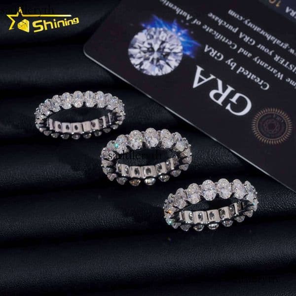 New GRA Certificate Sterling Sier Gold Plated Fine Jewelry Iced Out Dia Oval Moissanite Hip Hop Eternity Band Ring