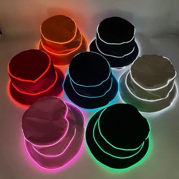 Solid Color Style Beach LED Cap Luminous Fisherman Hat El Wire Bucket Hats Glow In The Dark For Club Rave Party Wedding Props 250804