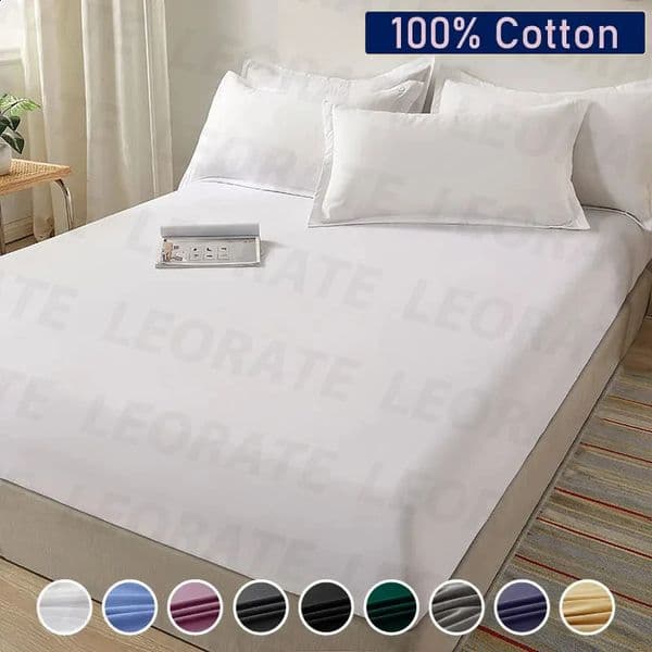 Sheet 100% Cotton Fitted Bed Sheet with Elastic Band Solid Color Mattress Cover for Single Double King Queen Bed 140/150/160/180x200 250805
