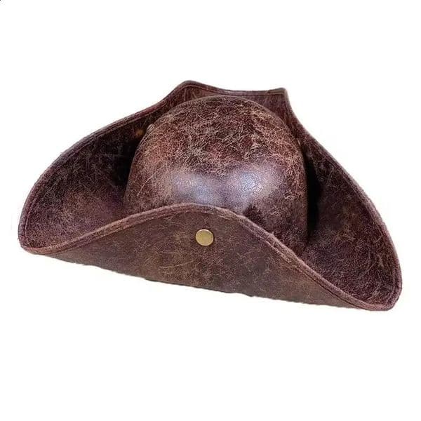 Faux Leather Pirate Hat Brown Captain Hat Vintage Button Masquerade Party Cosplay Costume Hat For Men Women Pography Props 250804