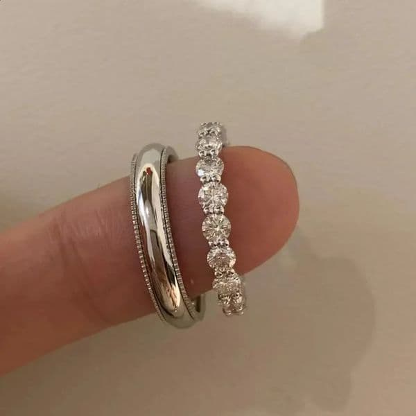S925 Sterling Silver Simple Versatile Romantic Couple Marriage Proposal Ring Stacked Wearing Full Circle Diamond Men Diamond 250806BJ