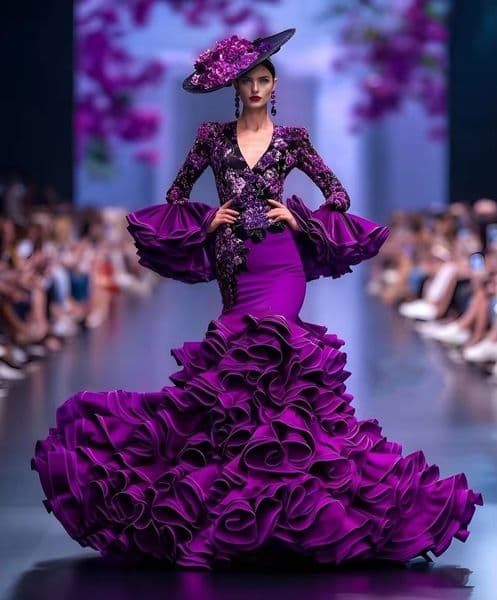 Luxury Grape Purple Mermaid Prom Dress Mexican Traditional Dresses Spanish Ruffle Multi Layered Flamenco Evening Gowns Custom 0203