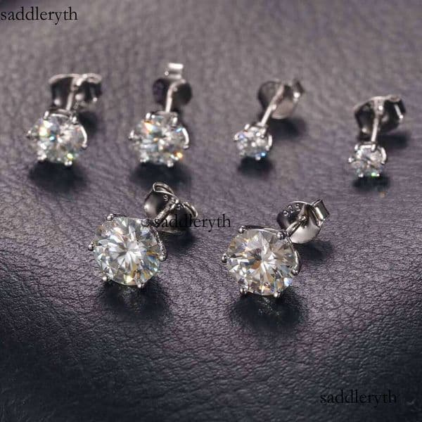High Quality 4mm-8mm Gold Plated Sterling Sier VVS Moissanite Dia Classic 6 Prong Stud Earring for Men Women