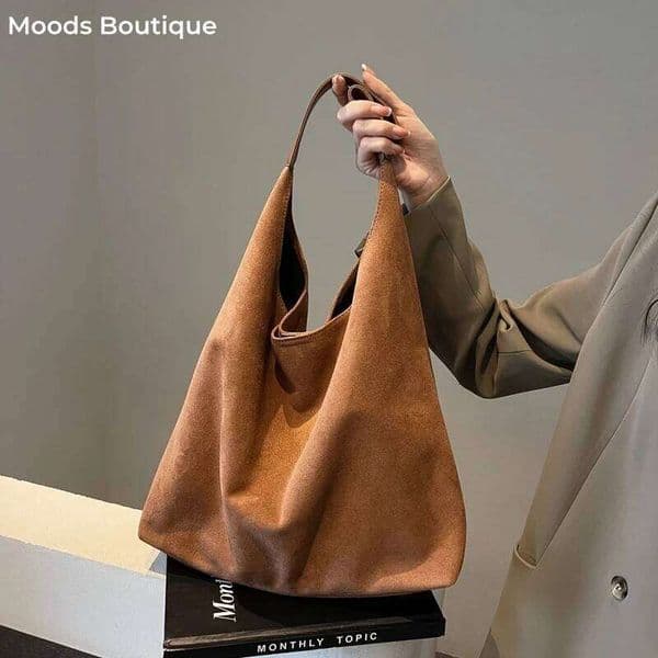 MOODS Casual Shoulder Bag Set For Women 2-IN-1 Suede Pure Color Large Capacity Shopper Tote 2024 Winter New Handbags Female