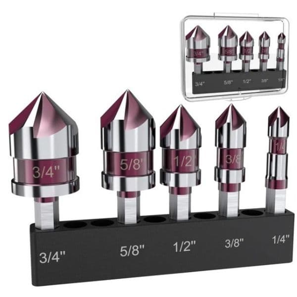 Six-Piece Set Red Imperial 82-Degree Five-Blade Woodworking Chamferer Countersunk Screw Chamfer Drill Bit Hole Opener