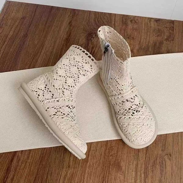 New Spring Summer Flat Heel Ankle Boots - Slip-On Flat Martin Boots Cutout Mesh Booties for Women W250811