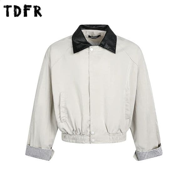 Patchwork Cargo Jacket Mens Autumn Retro Casual Loose Autumn Spliced Lapel Long Sleeve Outerwear Man 250804
