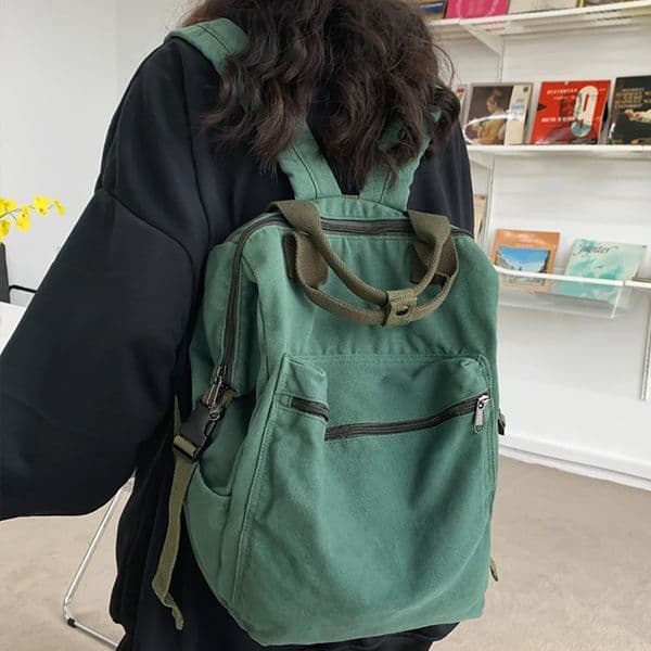 Solid Color Women Canvas Backpack Vintage School Bag for Teenage Girl Outdoor Travel Handbag Purses Book Rucksack 250811BJ