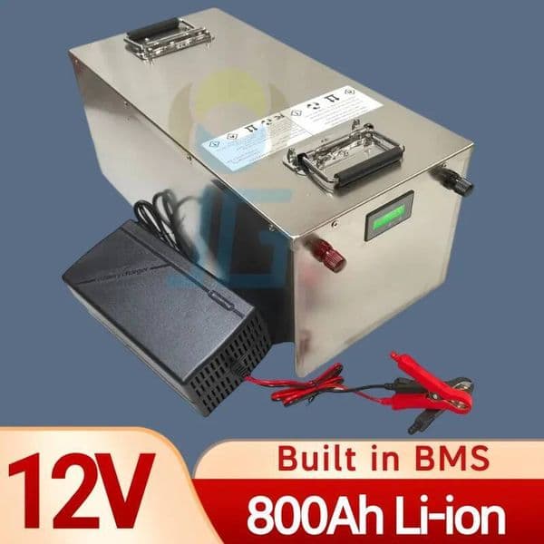 Powerful 12V 800Ah lithium ion battery pack built-in BMS for RV solar system Steamer Machine motorhome UPS +20A charger