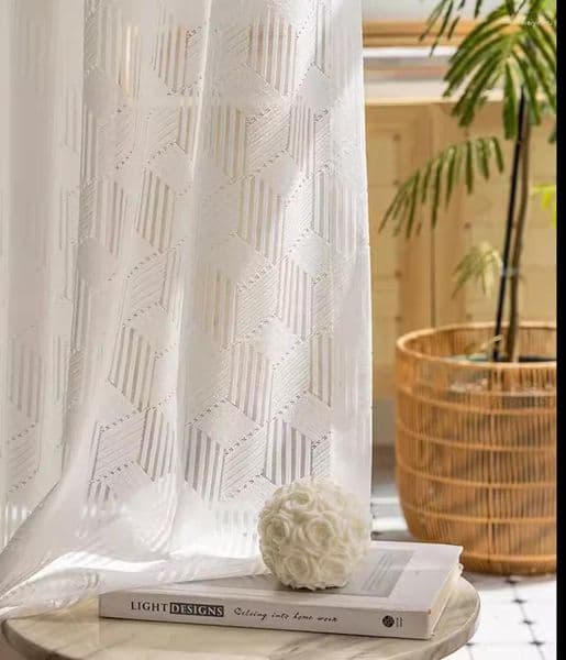 Curtain Modern French Geometric Lace White Sheer Curtains For Living Room Bedroom Balcony Minimalist Children's Custom Size