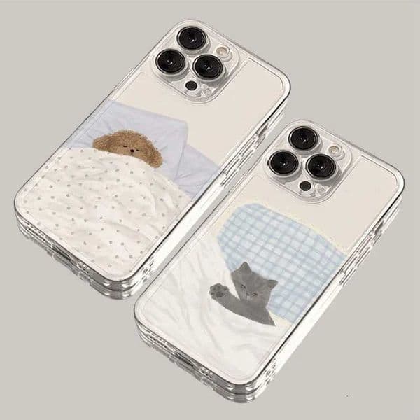 Dog Cat Couple Phone Case For 16E 17 16 15 11 12 14 13 Pro Max Air XS XR 7 8Plus SE2 Cute Cartoon Animal Shockproof CoverXJ250811
